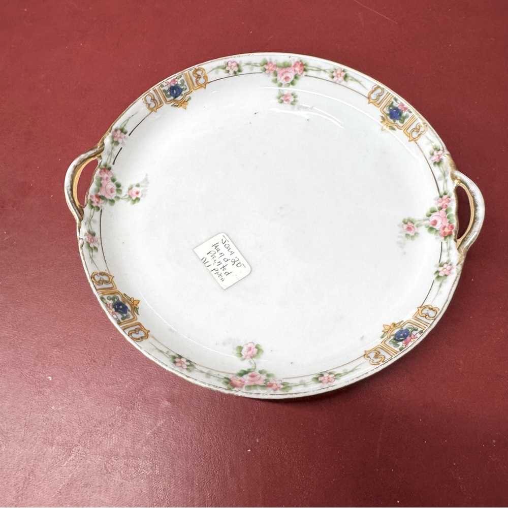 Nippon Hand Painted Pink Roses & Gold Trim Serving Tray Rising Sun Backstamp